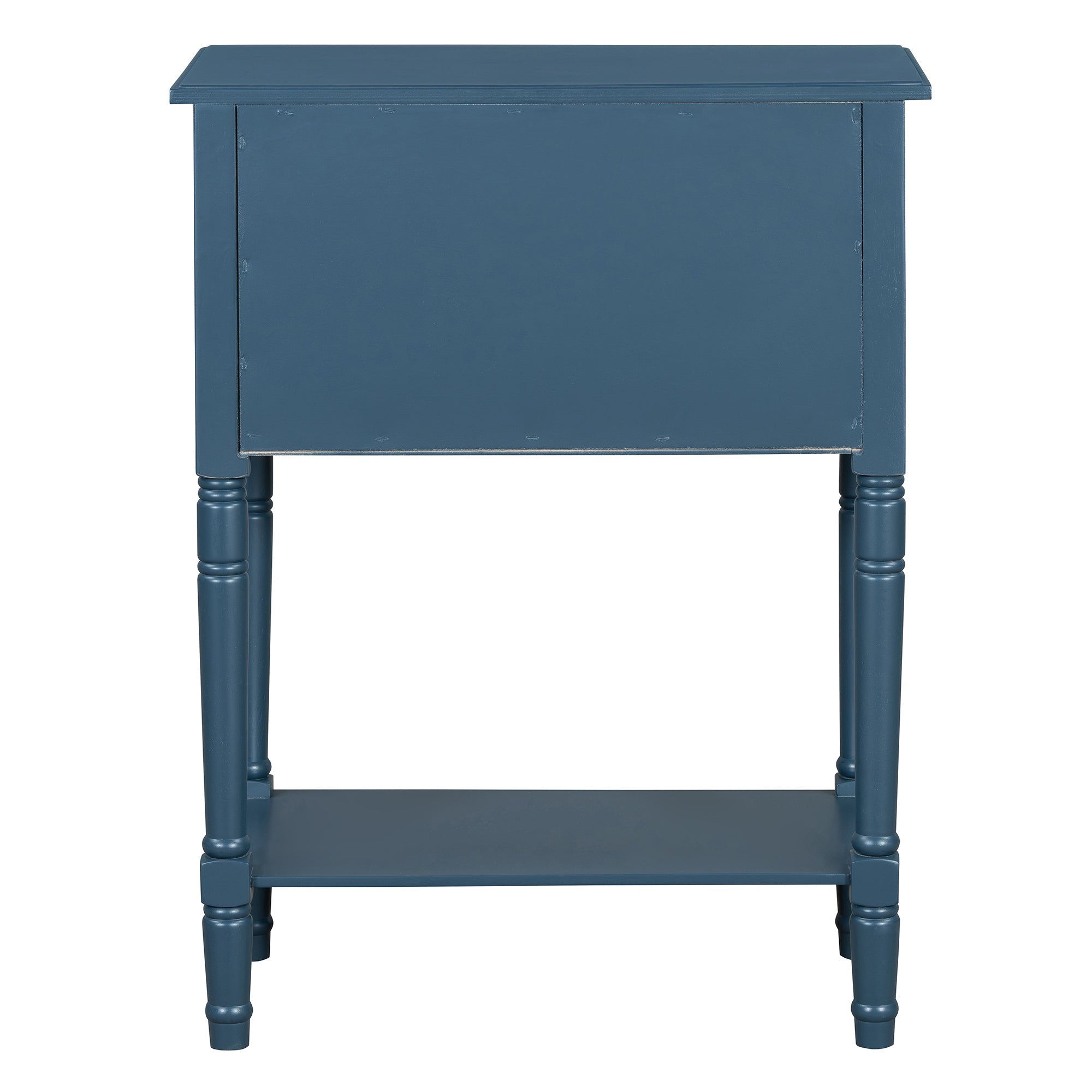 TREXM Narrow Console Table, Slim Sofa Table with Three Storage Drawers and Bottom Shelf (Navy)