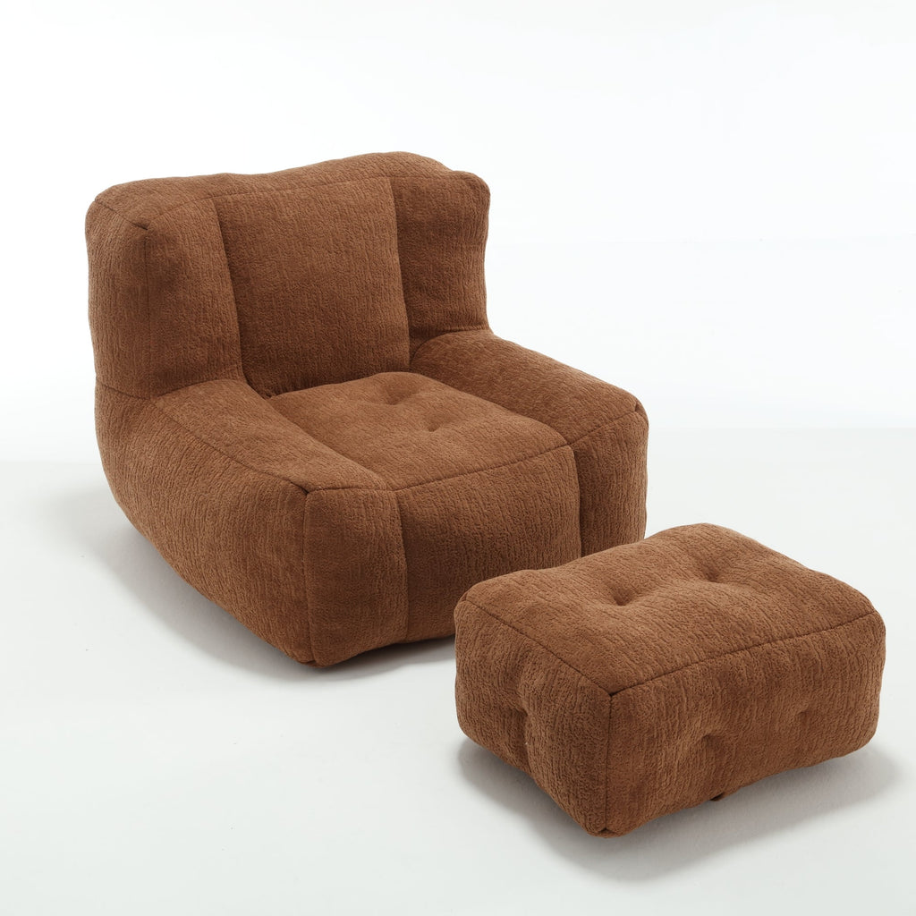 Fluffy bean bag chair, comfortable bean bag for adults and children, super soft lazy sofa chair with memory foam and ottoman, indoor modern focus bean bag chair for living room, bedroom, apartment