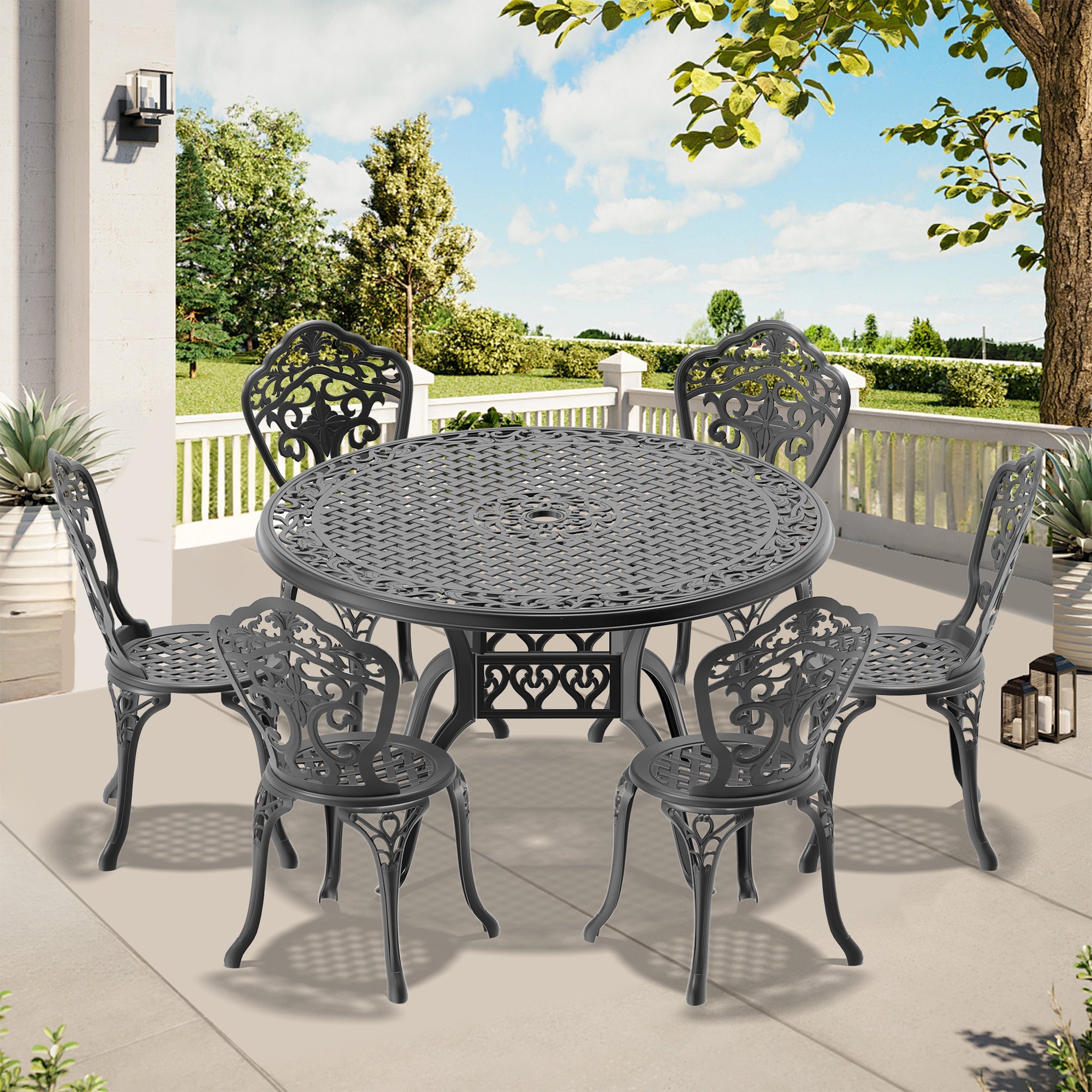 7-Piece Set Of All-Weather Cast Aluminum Dining Furniture Set With Black Frame