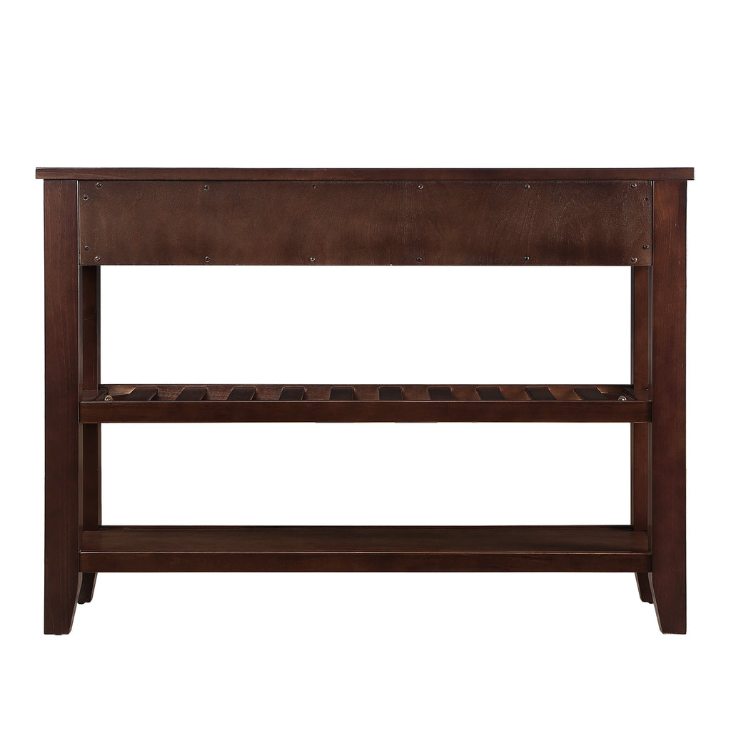 Console Sofa Table with 2 Storage Drawers and 2 Tiers Shelves, Mid-Century Style 42'' Solid Wood Buffet Sideboard for Living Room Furniture Kitchen Dining Room Entryway Hallway, Espresso