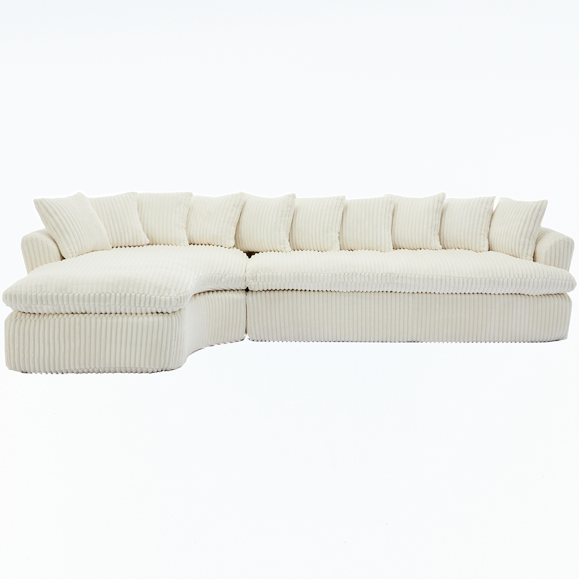 127''  Large Sectional Sofa ,Elegant Curved Design ,High-Resilience Foam ,Ten Back Cushions,L-Shape Left Sofa,No Assembly  Required , (Beige-Soft Corduroy Fabric)