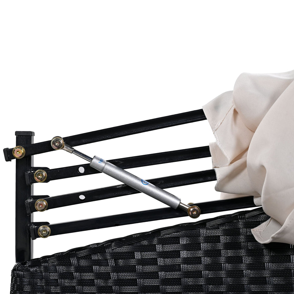 GO Outdoor rattan daybed sunbed with Retractable Canopy Wicker Furniture, Round Outdoor Sectional Sofa Set, black Wicker Furniture Clamshell Seating with Washable Cushions, Backyard, Porch, Beige