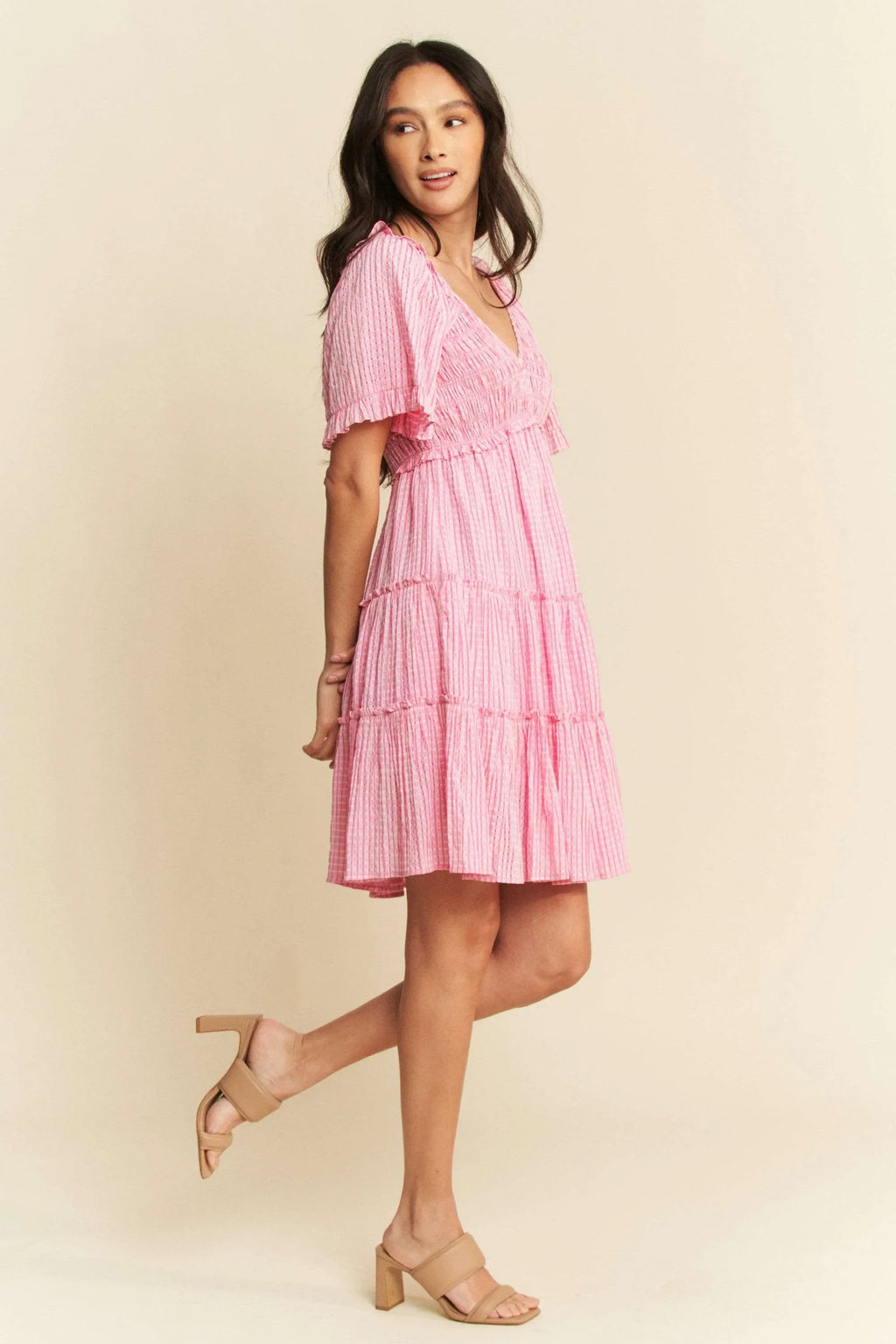 Davi & Dani Jacquard Checker Smocking Tiered Dress