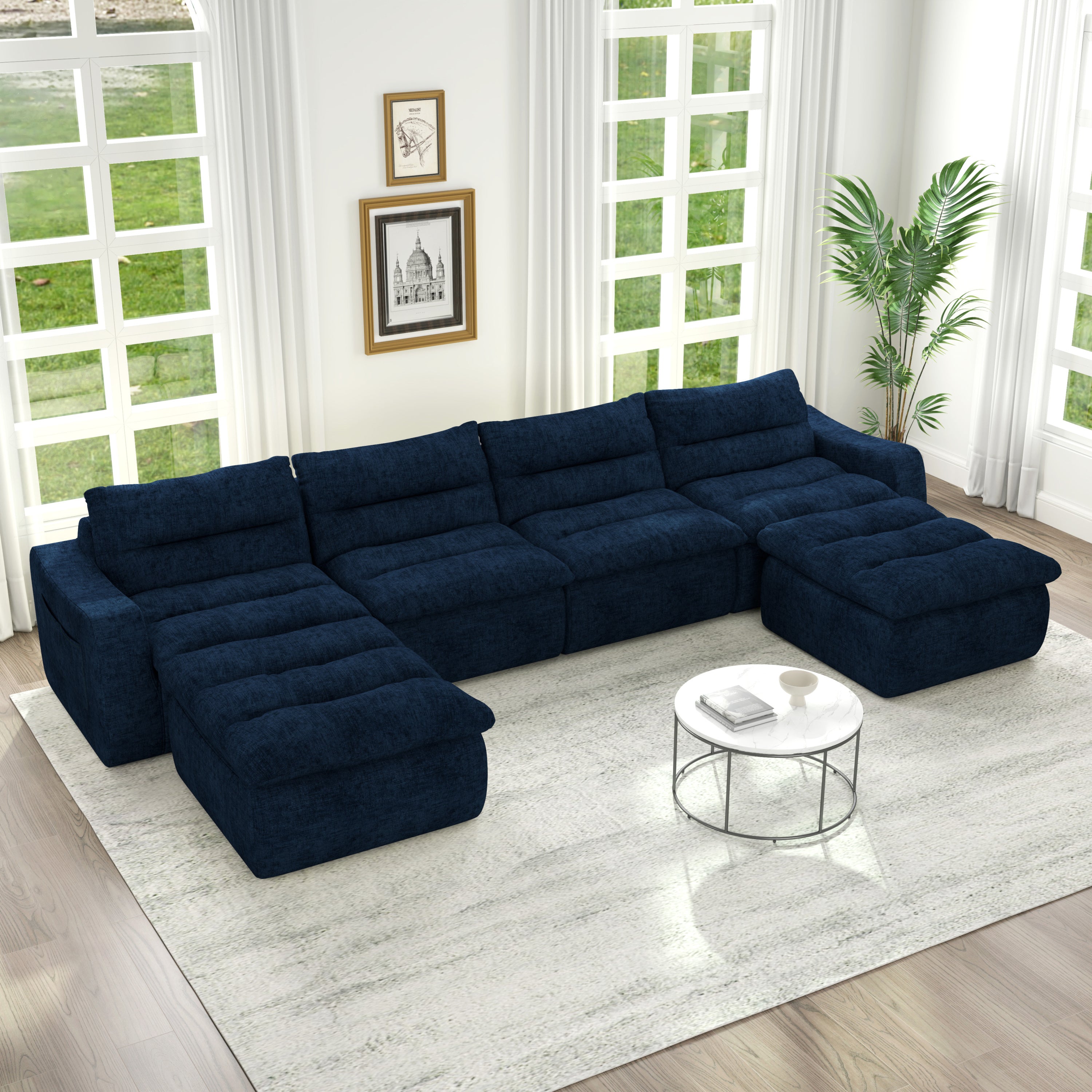 Compression combined sofa, modern lazy style combined sofa, comfortable beanbag sofa, can be combined at will, no need to assemble, suitable for living room-Blue
