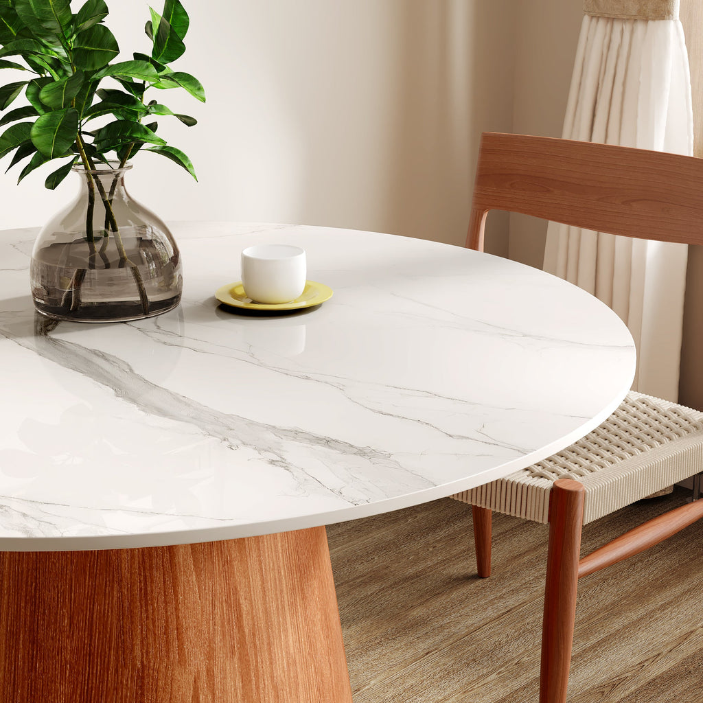 Small Round Solid Wood Pedestal Dining Table Table 43' For 2-4 Person -  White Grey
