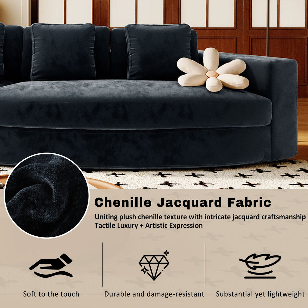 U_Style 115.7' Pure Foam Modular Sofa, 2-Piece Set with 5 Cushions, 4-Seater, Chenille Jacquard Fabric, Curved Design, No Assembly Required, Soft Upholstered Sofa for Living Room & Bedroom