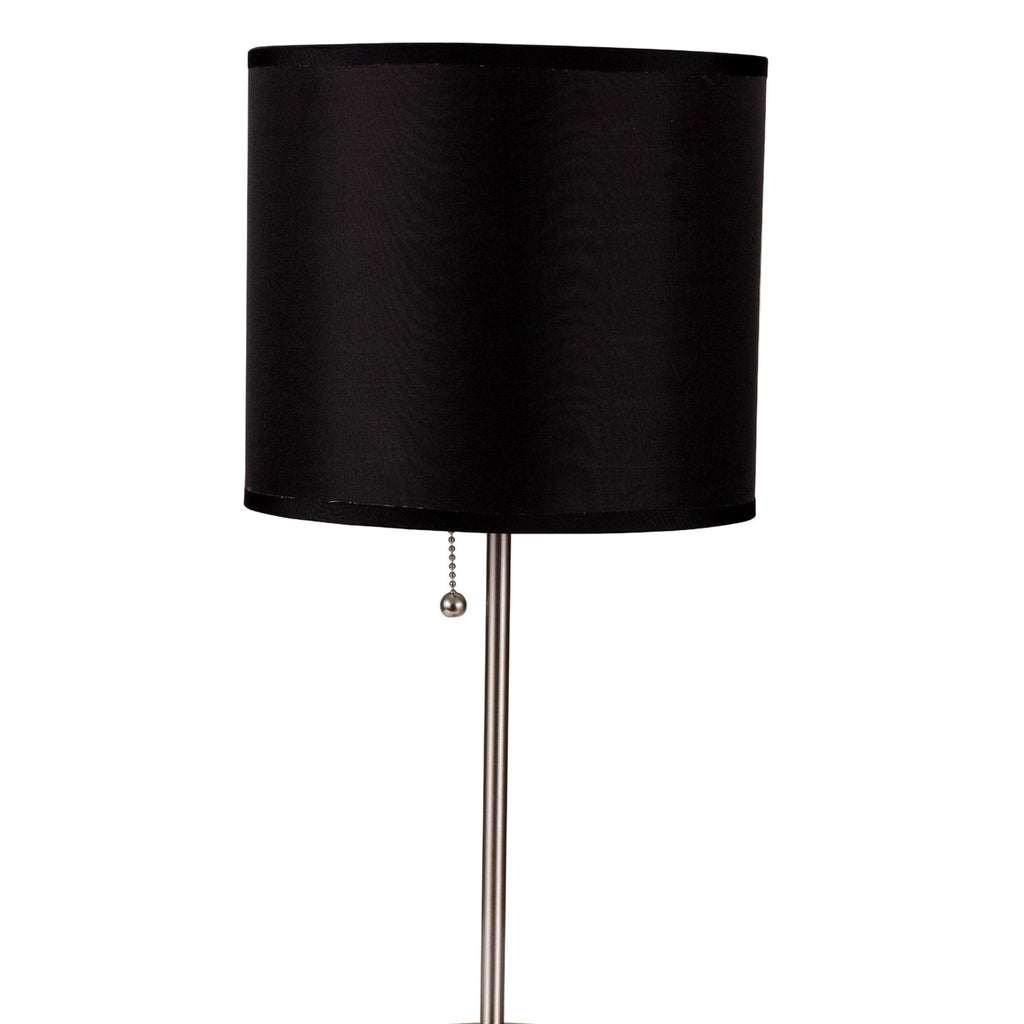 19' Tall Metal Table Lamp with Silver finish, Black Shade