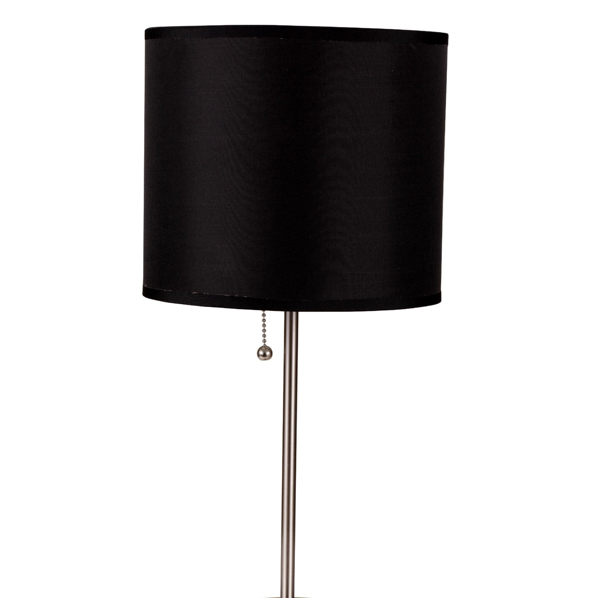 19' Tall Metal Table Lamp with Silver finish, Black Shade