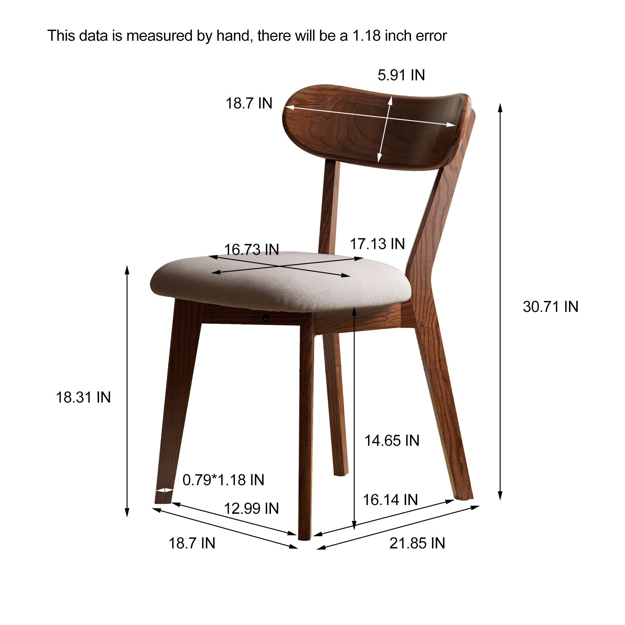 Walnut Color Dining Chair Wooden FAS Grade Oak Natural Wood Made in North America 100% Dirt-free Wood Chair Solid Chair Table Chair Wooden Living Room Chair Simple And Natural 47.5 * 55.5 * 78cm