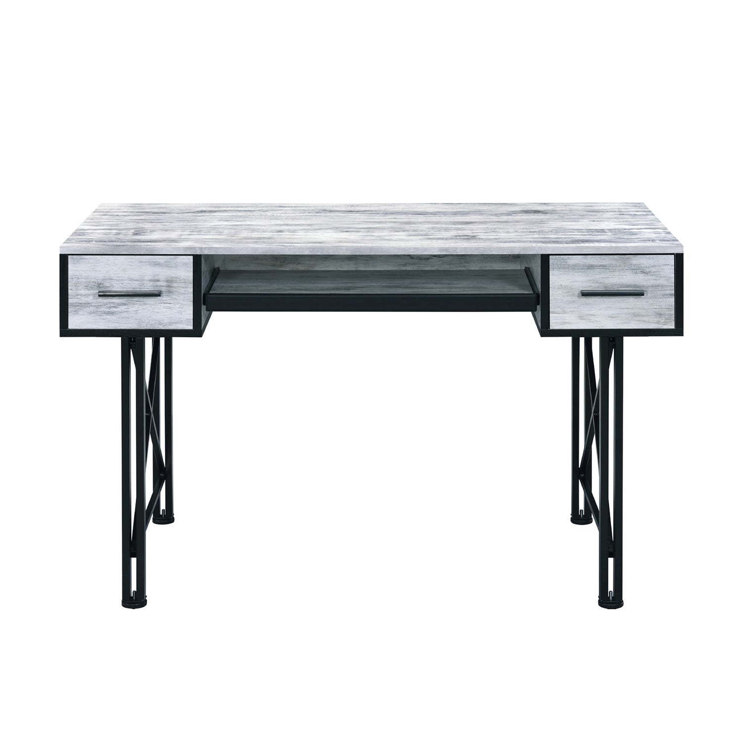 Rectangular Computer Desk with 2 Drawers, Antique White and Black