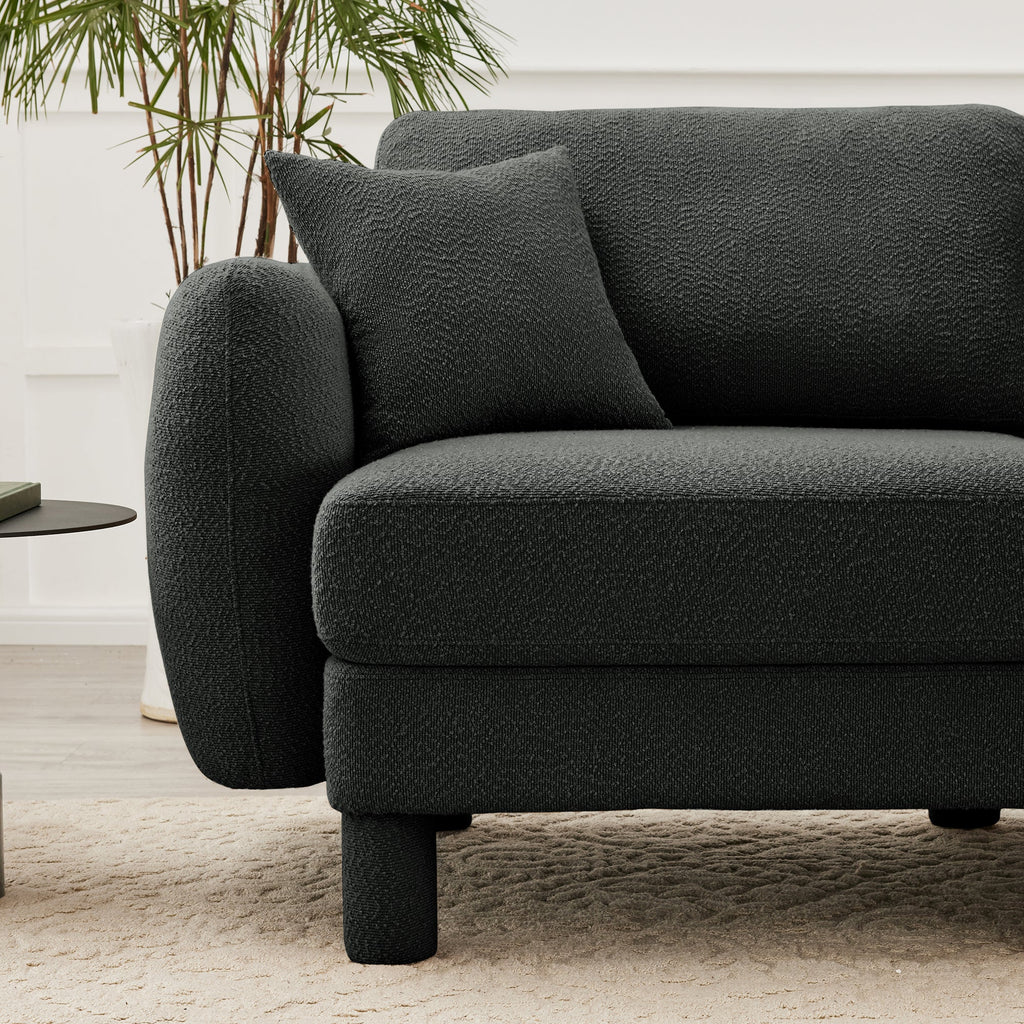 Boucle Fabric U Shape Sectional 4-seater Sofa Couch With Distinctive Shell-shaped Armrests And 2 Movable Ottomans,Cylindrical Legs Wrapped with Self-fabric,Dark Grey  Color