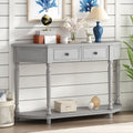 TREXM Retro Circular Curved Design Console Table with Open Style Shelf Solid Wooden Frame and Legs Two Top Drawers (Gray Wash, OLD SKU: WF298768AAE)