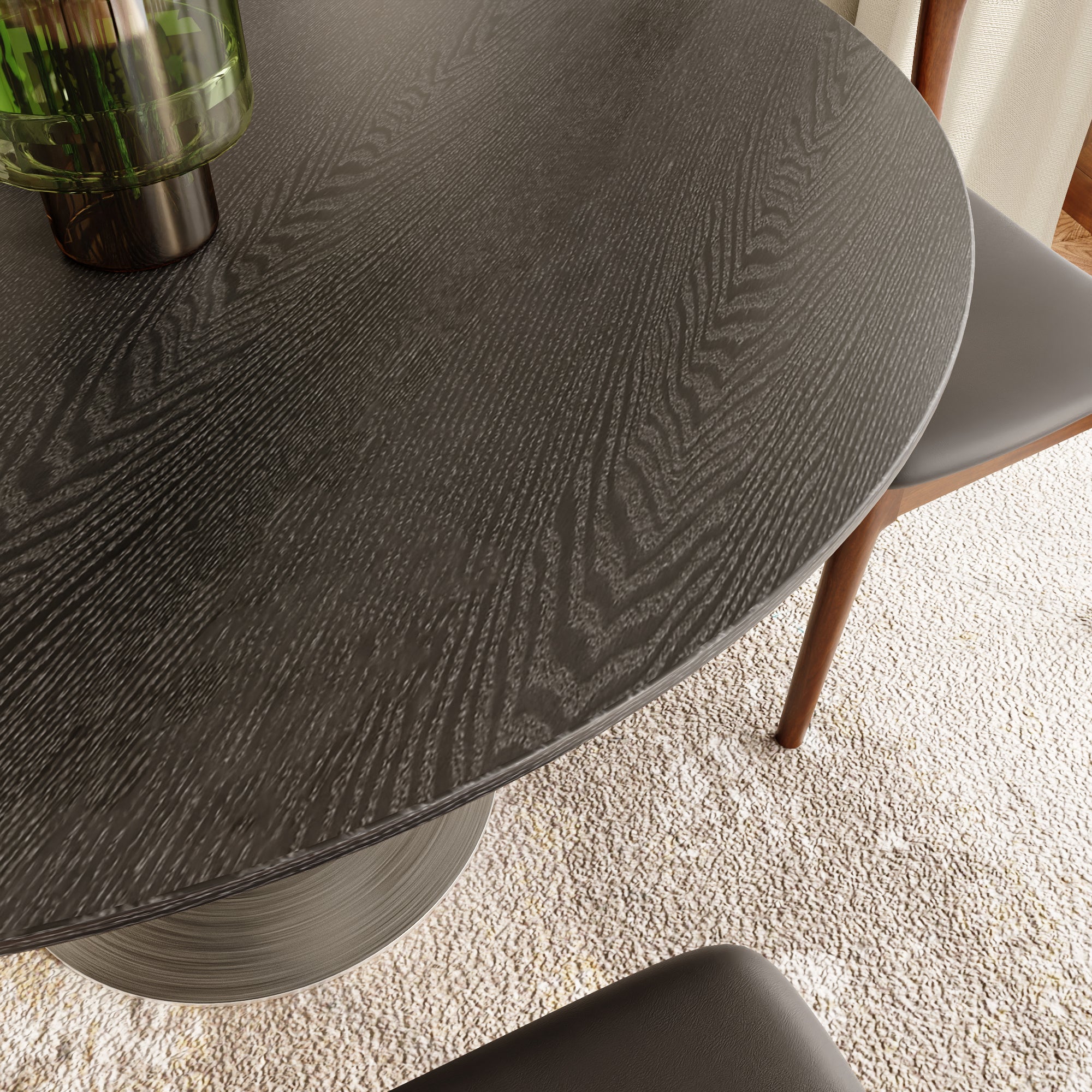 43' Modern Round Dining Table - Black Solid Wood Tabletop, Small Kitchen Table For 2-4 Person