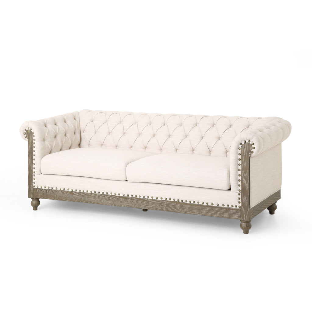 Mirod Retro Style Comfy 3-Seat Sofa with Wooden Legs, Beige Polyester, 78.75'' Wide