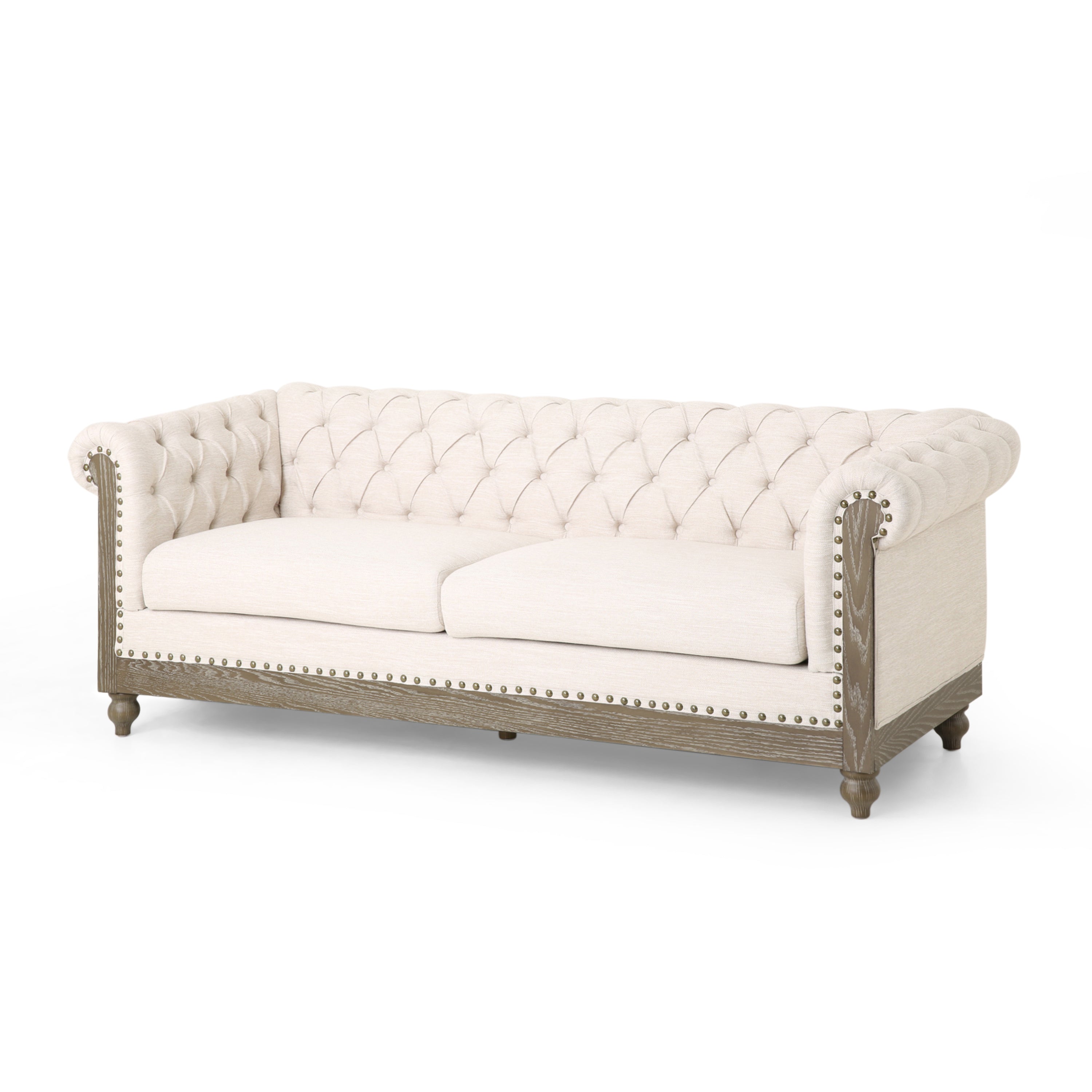 Mirod Retro Style Comfy 3-Seat Sofa with Wooden Legs, Beige Polyester, 78.75'' Wide