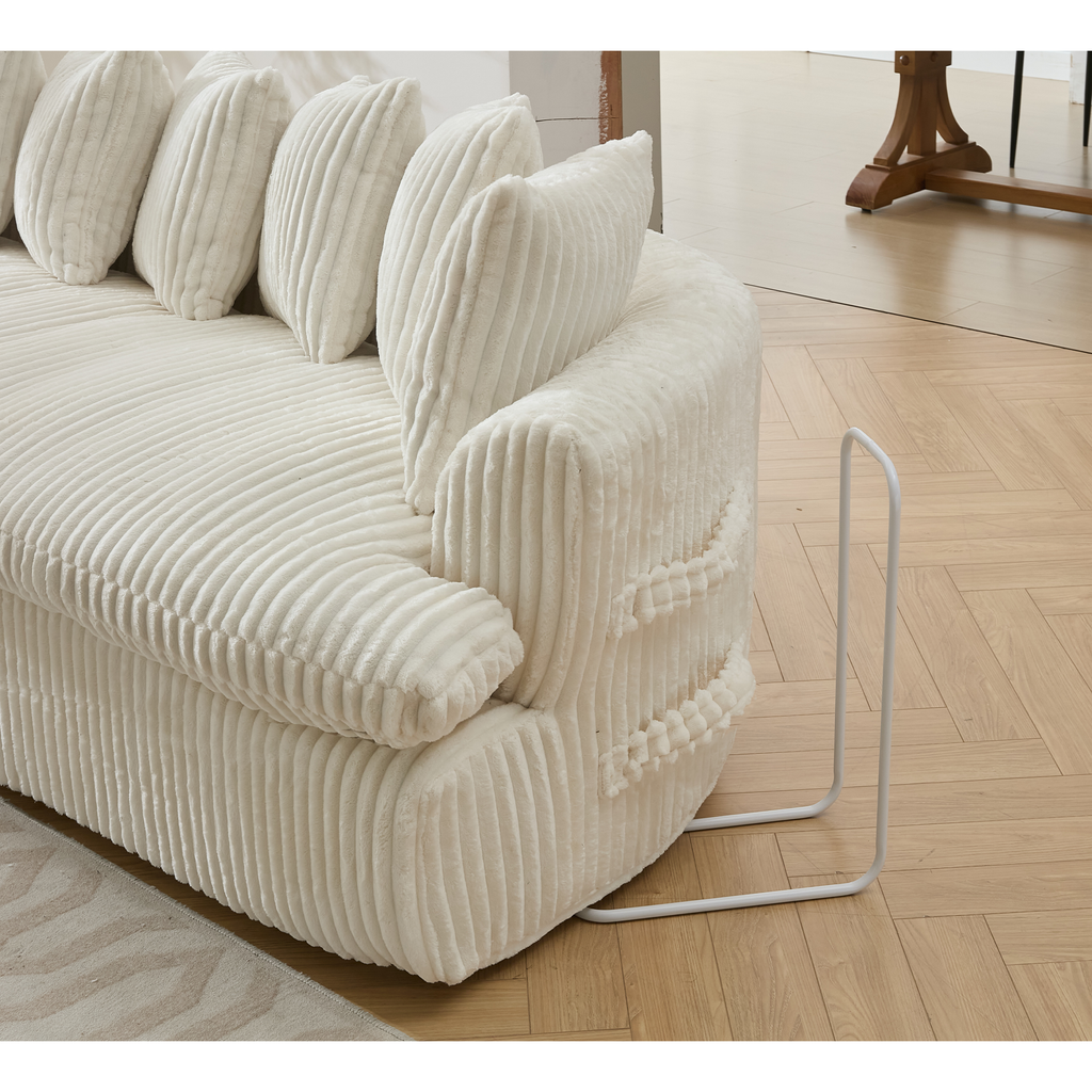 127''  Large Sectional Sofa ,Elegant Curved Design ,High-Resilience Foam ,Ten Back Cushions,L-Shape Left Sofa,No Assembly  Required , (Beige-Soft Corduroy Fabric)