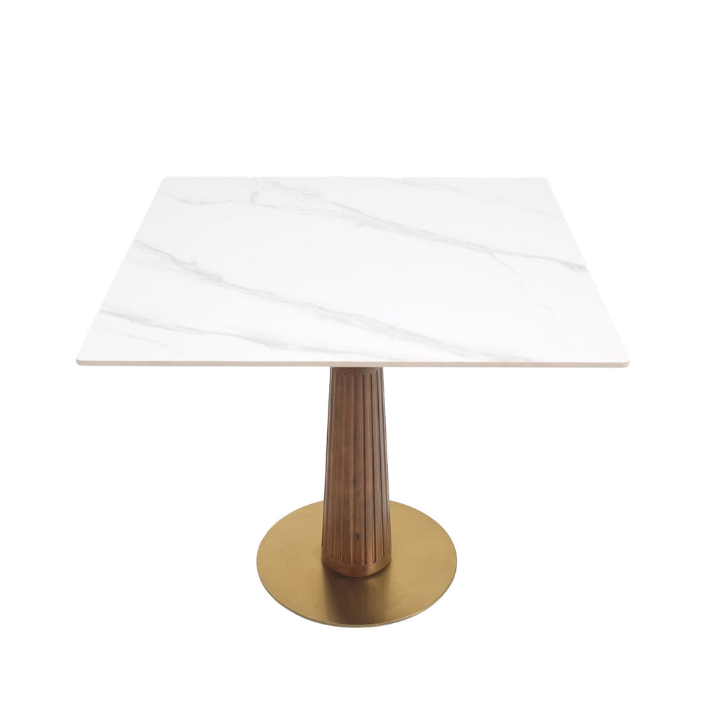 Modern Square Dining Table, 33.5' Sintered Stone Table with Wooden Leg & Gold Base, 2 - Person Kitchen Table for Small Space, 150lbs Weight Capacity(Only the Negotiation Table)