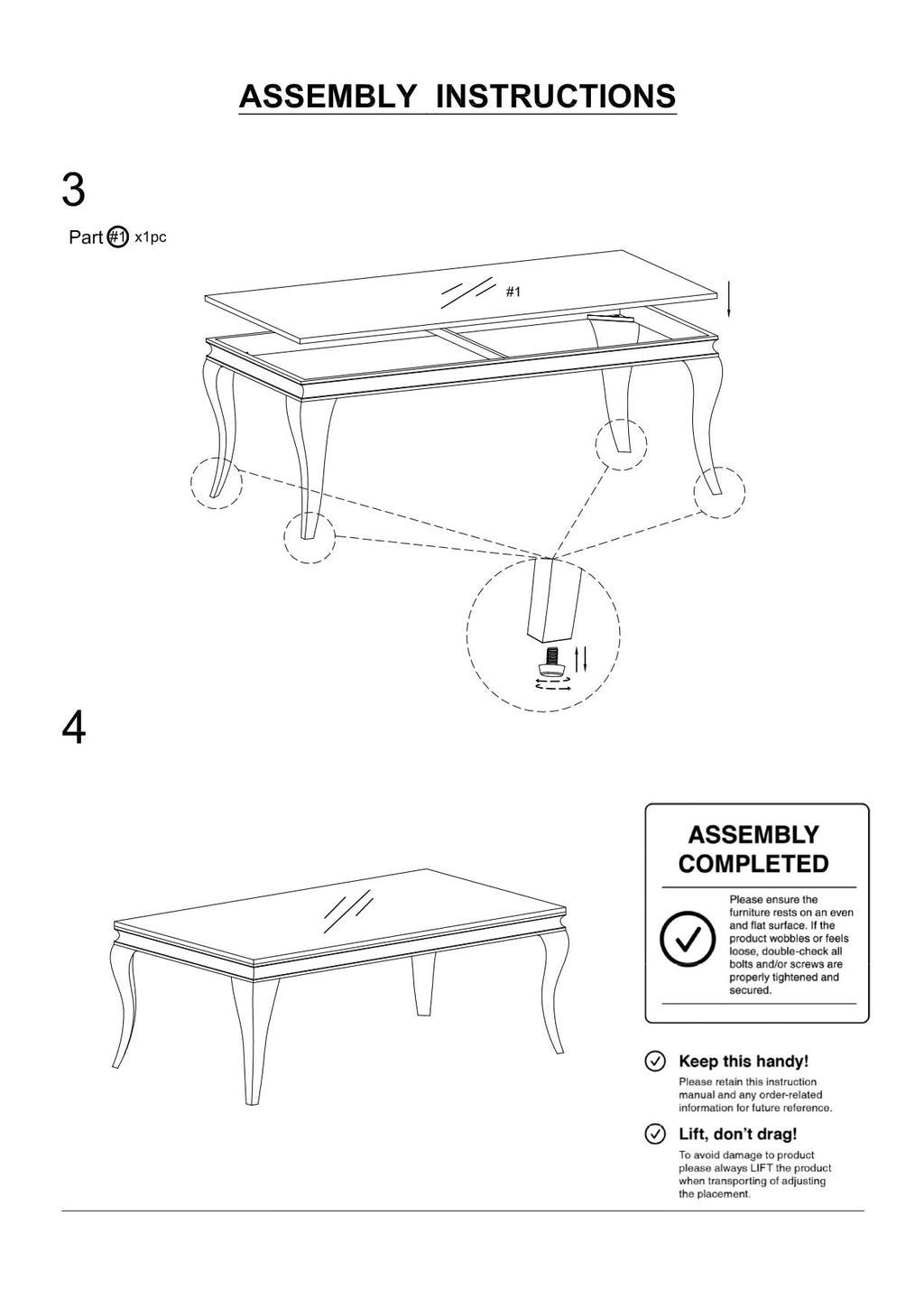Glam Contemporary 1pc Coffee Table White Glass Top Silver Color Table Living Room Stainless Steel Cabriole-Style Legs
