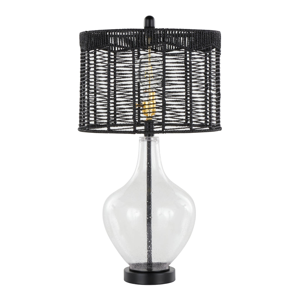 Jenna 26 ' Contemporary Glass Table Lamp in Clear Seeded Glass, Matte Black Metal and Matte Black Rope Rattan Shade from Grandview Gallery by LumiSource - Set of 2