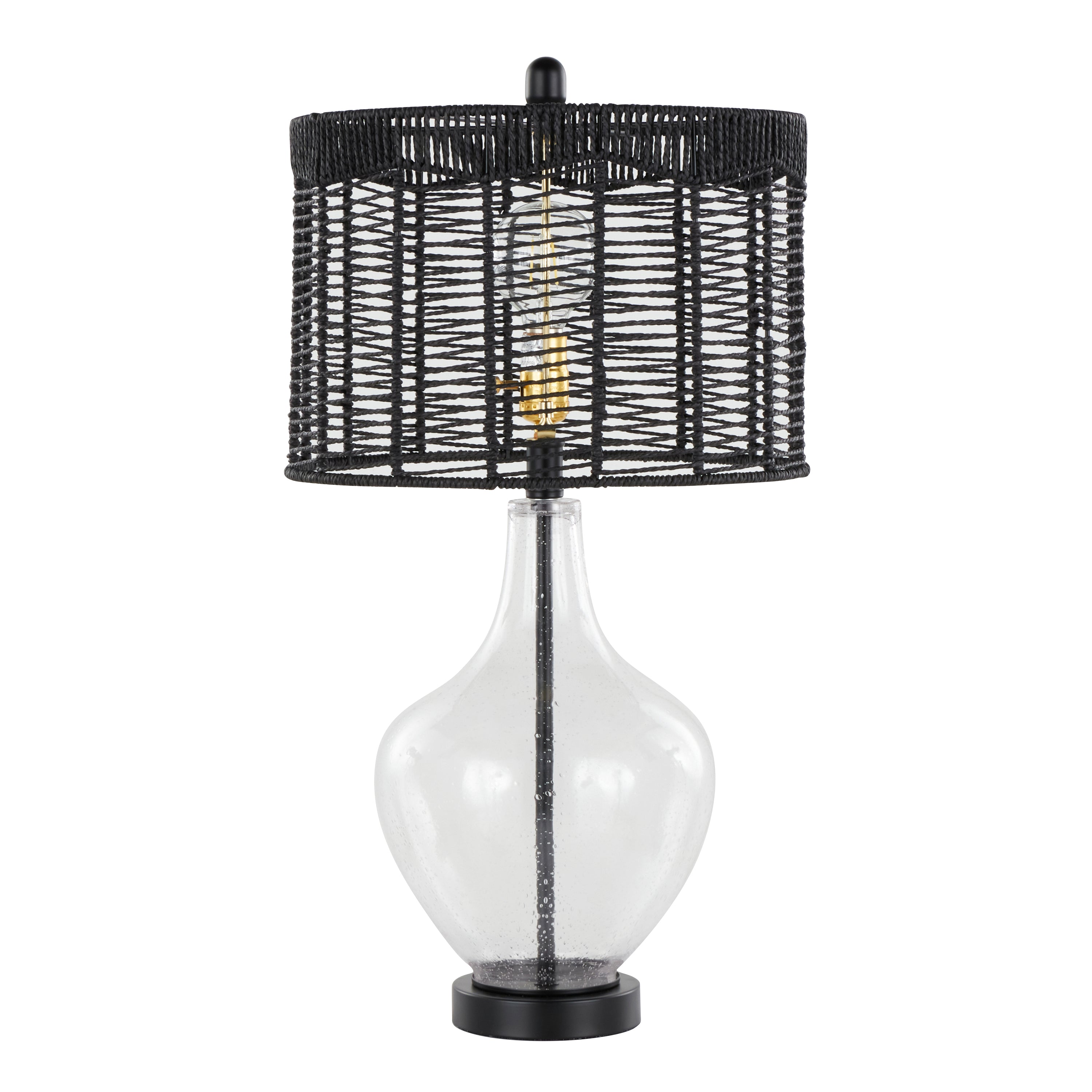 Jenna 26 ' Contemporary Glass Table Lamp in Clear Seeded Glass, Matte Black Metal and Matte Black Rope Rattan Shade from Grandview Gallery by LumiSource - Set of 2