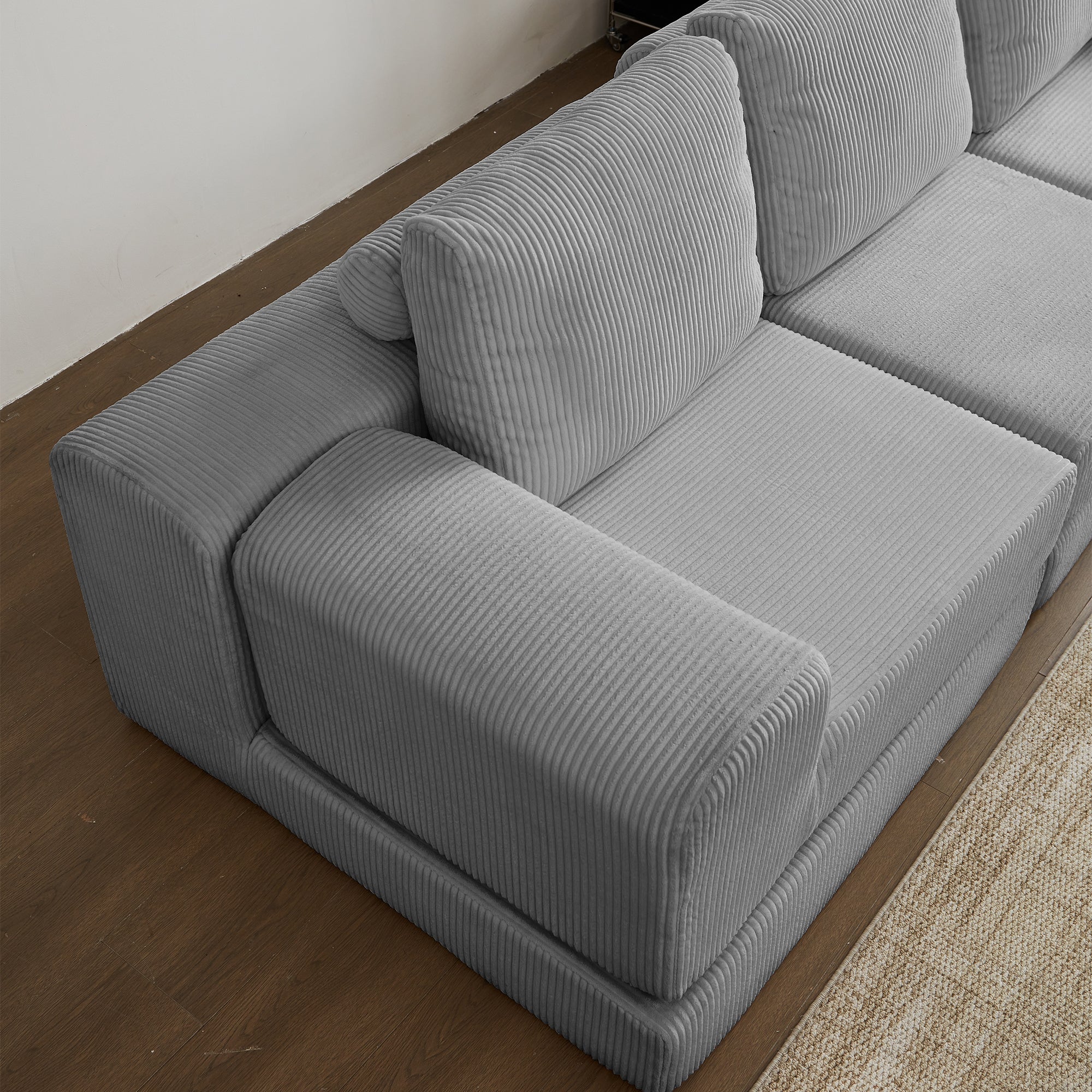 108'' Modular Sectional 3-Seater Cloud Sofa,Corduroy Convertible Sofa Bed