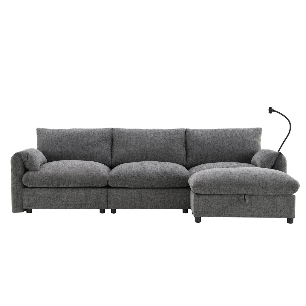 96.5'' Chenille Sectional Sofa with Storage Ottoman and Pockets,Adjustable Phone Holder,Wide Seat,4 Seat L Shaped Couch Set,Comfy Sofa with USB Charger for Living Room,Apartment,3 Colors