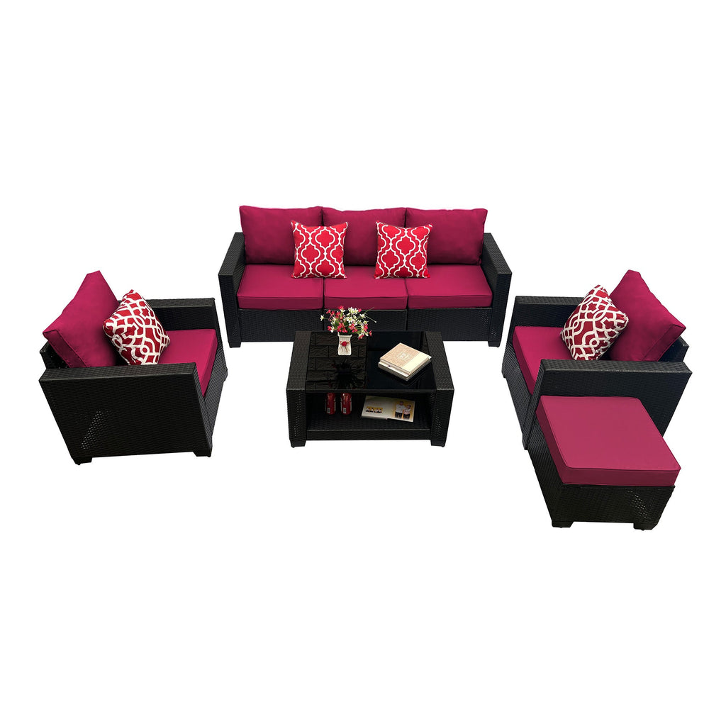 Outdoor Garden Patio Furniture 7-Piece PE Rattan Wicker Cushioned Sofa Sets  and Coffee Table, patio furniture set;outdoor couch;outdoor couch patio furniture;outdoor sofa;patio couch