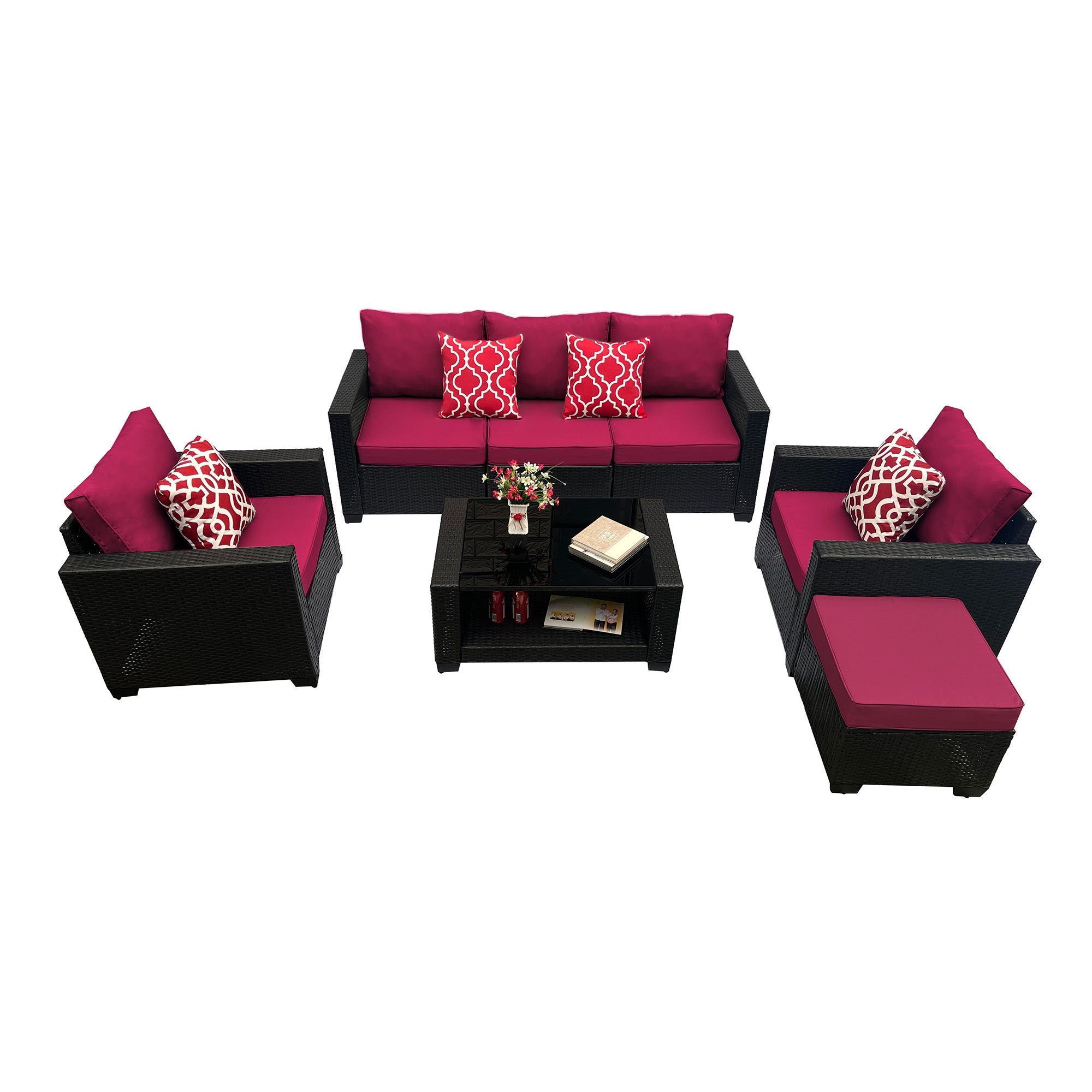 Outdoor Garden Patio Furniture 7-Piece PE Rattan Wicker Cushioned Sofa Sets  and Coffee Table, patio furniture set;outdoor couch;outdoor couch patio furniture;outdoor sofa;patio couch