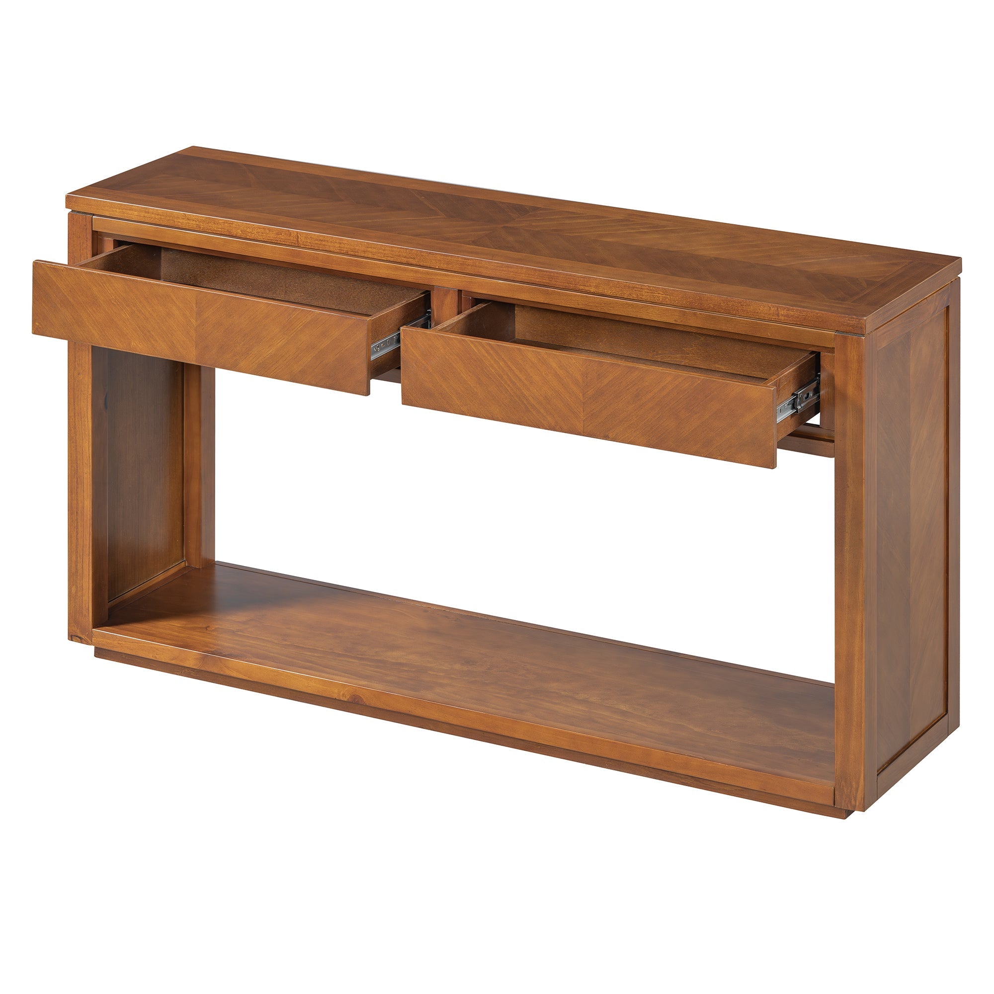 TREXM 55' Console Table, Rustic Wooden Entryway Table with Storage Drawers and Open Shelf, Elegant Sofa Table for Hallway and Living Room (Honey)