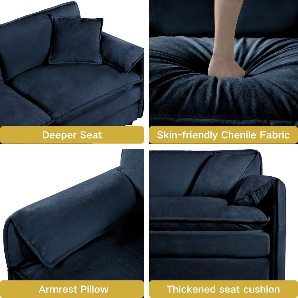 Oversized Chenille Loveseat Sofa, Oversized 2-Seater Small Cloud Couch, Modern Comfy Deep Seat Love Seat for Living Room Bedroom Office Apartment,DIY Combination,Blue