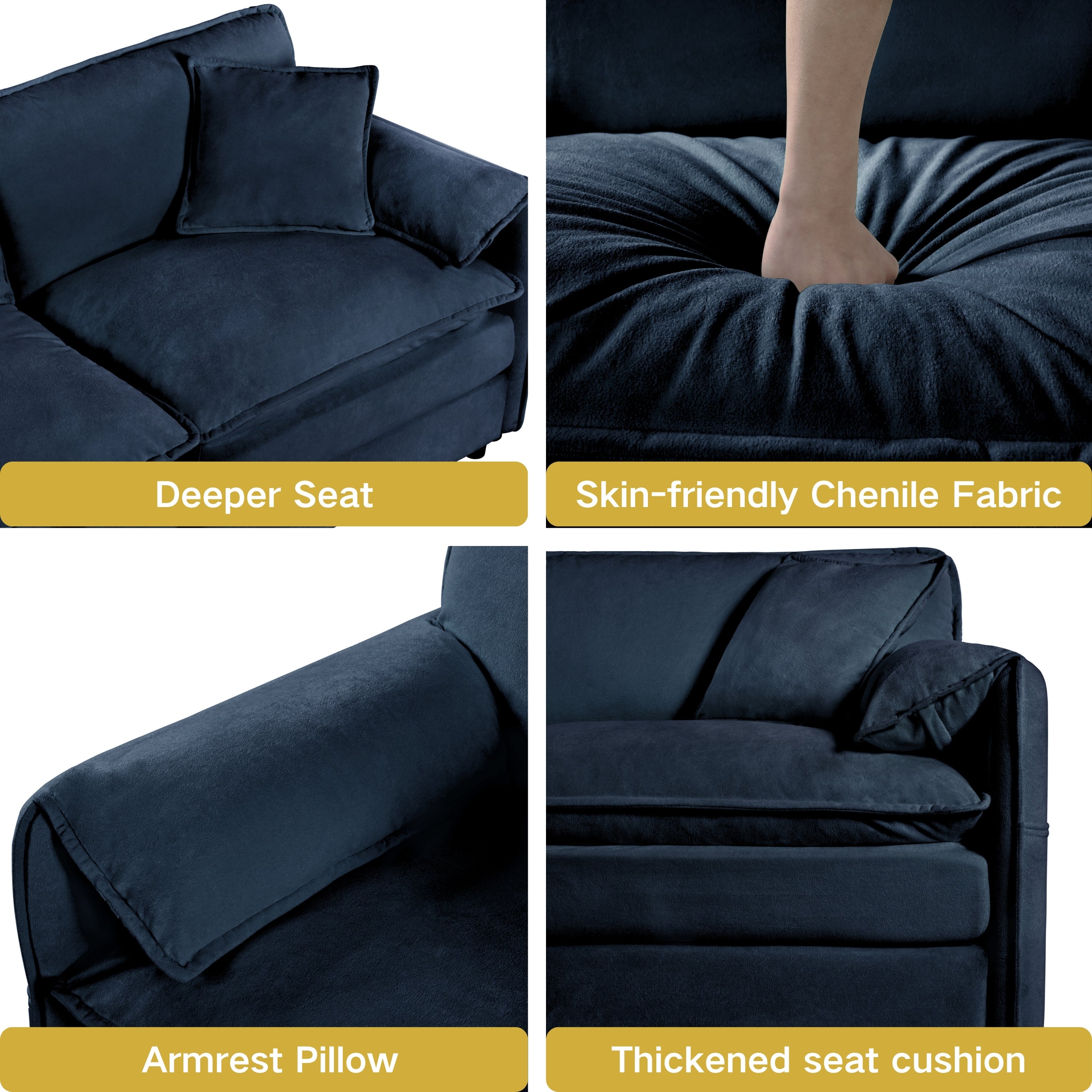 Oversized 41.73' Sofa Chair, Modern Upholstered Armchair with 1 Toss Pillow, Modular Sectional Sofa for Living Room, Deep Seat Reading Sofa for Bedroom Apartment, DIY Combination Chenille,Blue