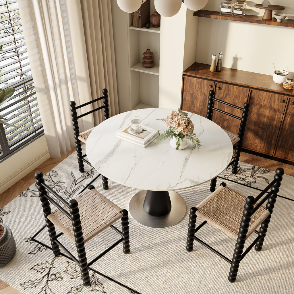 43' Modern Round Dining Table - White Grey, Small Kitchen Table For 2-4 Person