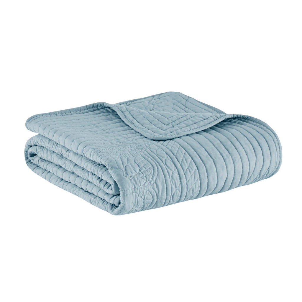 Oversized Quilted Throw with Scalloped Edges Blue 60x72'