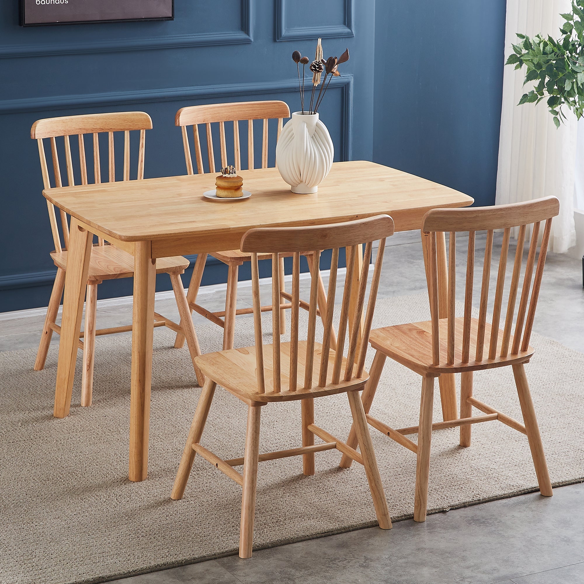 4pieces of dining chair, natural, rubber wood material, dining chair, solid wood chair, solid wood dining table chair, living room chair, simple and natural