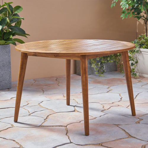 Outdoor Dining Set – Premium Acacia Wood Stamford Table & Wicker Chairs with Cream Cushion for Comfortable Dining Experience,Suitable for large gatherings(1 Table + 4 Chairs)