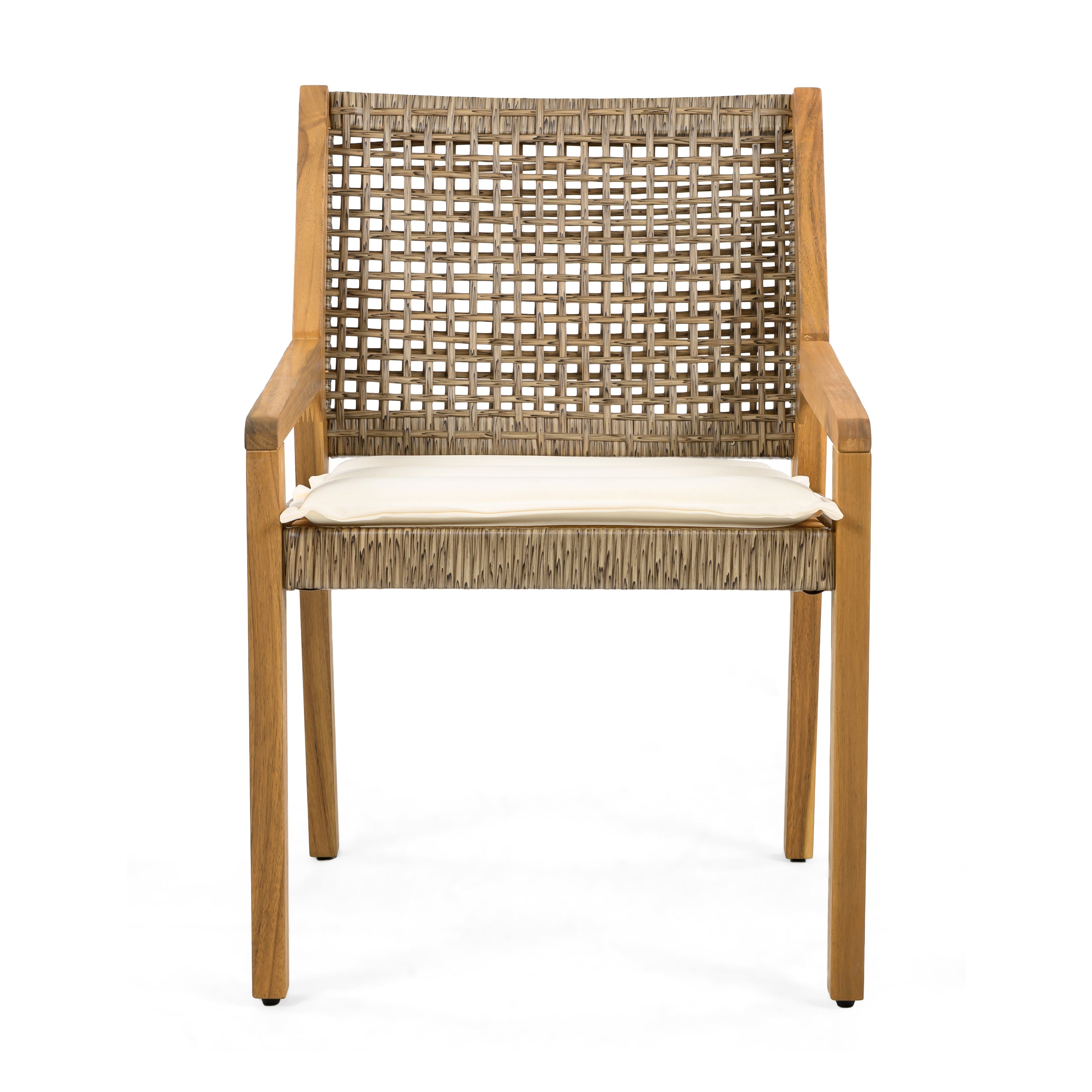 Outdoor Dining Set – Premium Acacia Wood Della Table & Wicker Chairs with Cream Cushion for Comfortable Dining Experience,Suitable for large gatherings(1 Table + 4 Chairs)