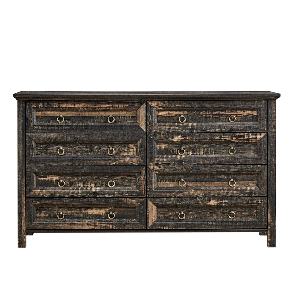 Farmhouse 8 Drawers Dresser Chests for Bedroom, Wood Rustic Wide Chset of Drawers,Storage Dressers Organizer for Bedroom, Living Room,Hallway