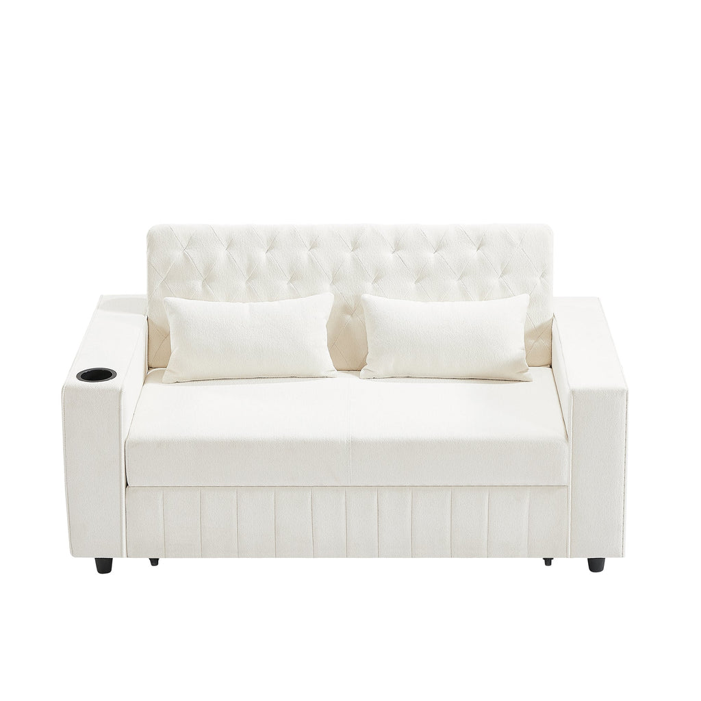 61.4' Pull-out Sofa Bed Convertible Couch Loveseat Sofa Modern Sleeper Sofa with Adjustable Backrest for Living Room, Beige