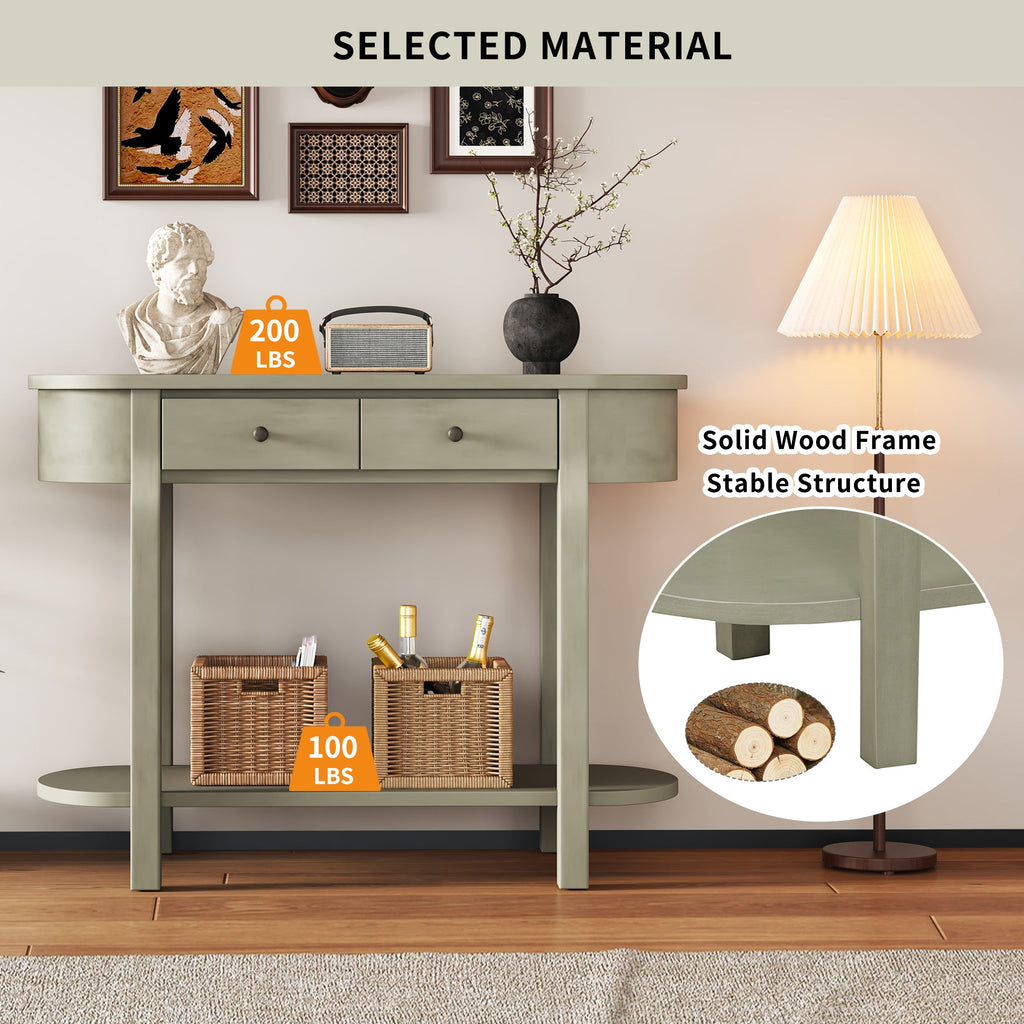 TREXM Elegant Retro Console Table with Curved Design and Smooth Glaze for Entryways, Living Rooms and hallways (Grey)