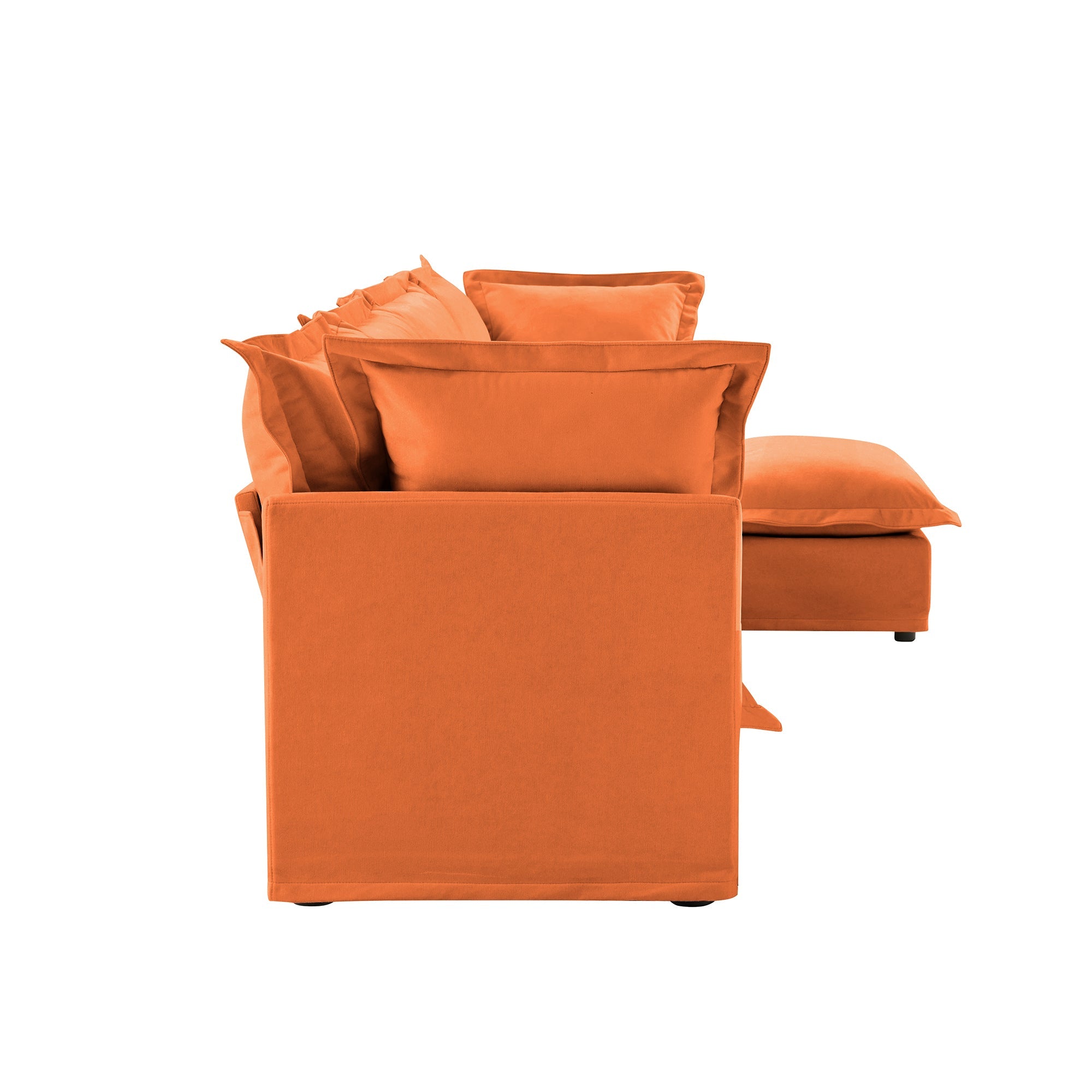 L-Shaped Slipcovered Sectional Sofa Couch, Comfy Chenille Deep Seat Cloud Couch with Convertible Ottoman & 2 Big Pillows, Modern Oversized 3 Seater Slipcovered Sofa Set for Living Room Office, Orange