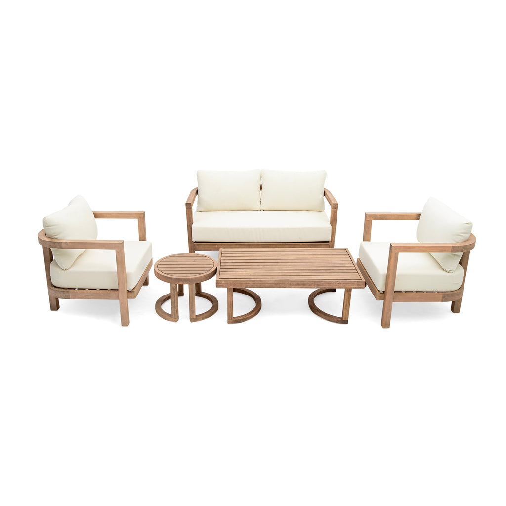 5-Pieces Acacia Wood Patio Furniture Set, Outdoor Furniture with Coffee Table, Patio Conversation Set Deep Seating with Soft Cushion, Porch Chairs for Garden, Backyard Porch Balcony, Brown wash, Beige