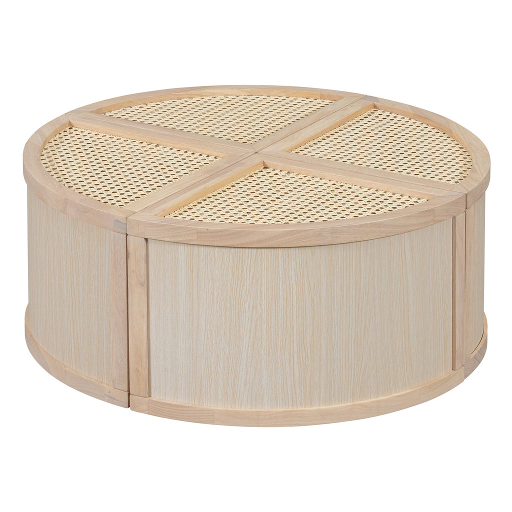 Round to Square Block Modular Coffee Table Light Natural Rattan with Storage 4 Piece
