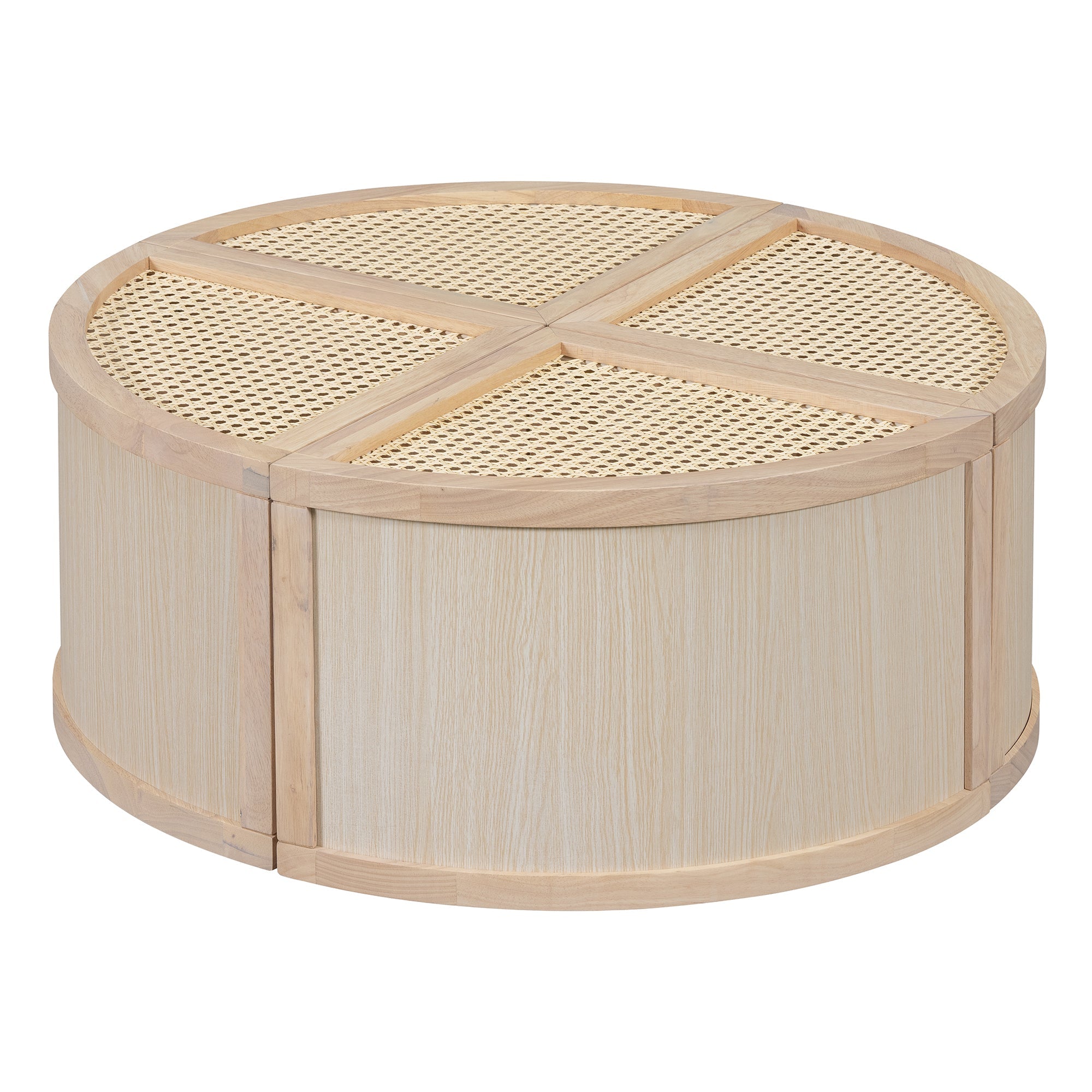 Round to Square Block Modular Coffee Table Light Natural Rattan with Storage 4 Piece