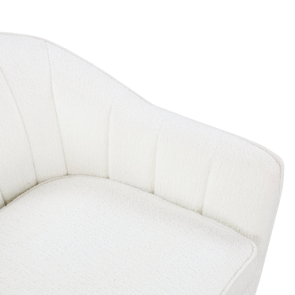Mid-Century Modern Accent Chair 1pc White Chenille Fabric Upholstered Channel Stitched Back Brown Legs Solid Wood Furniture