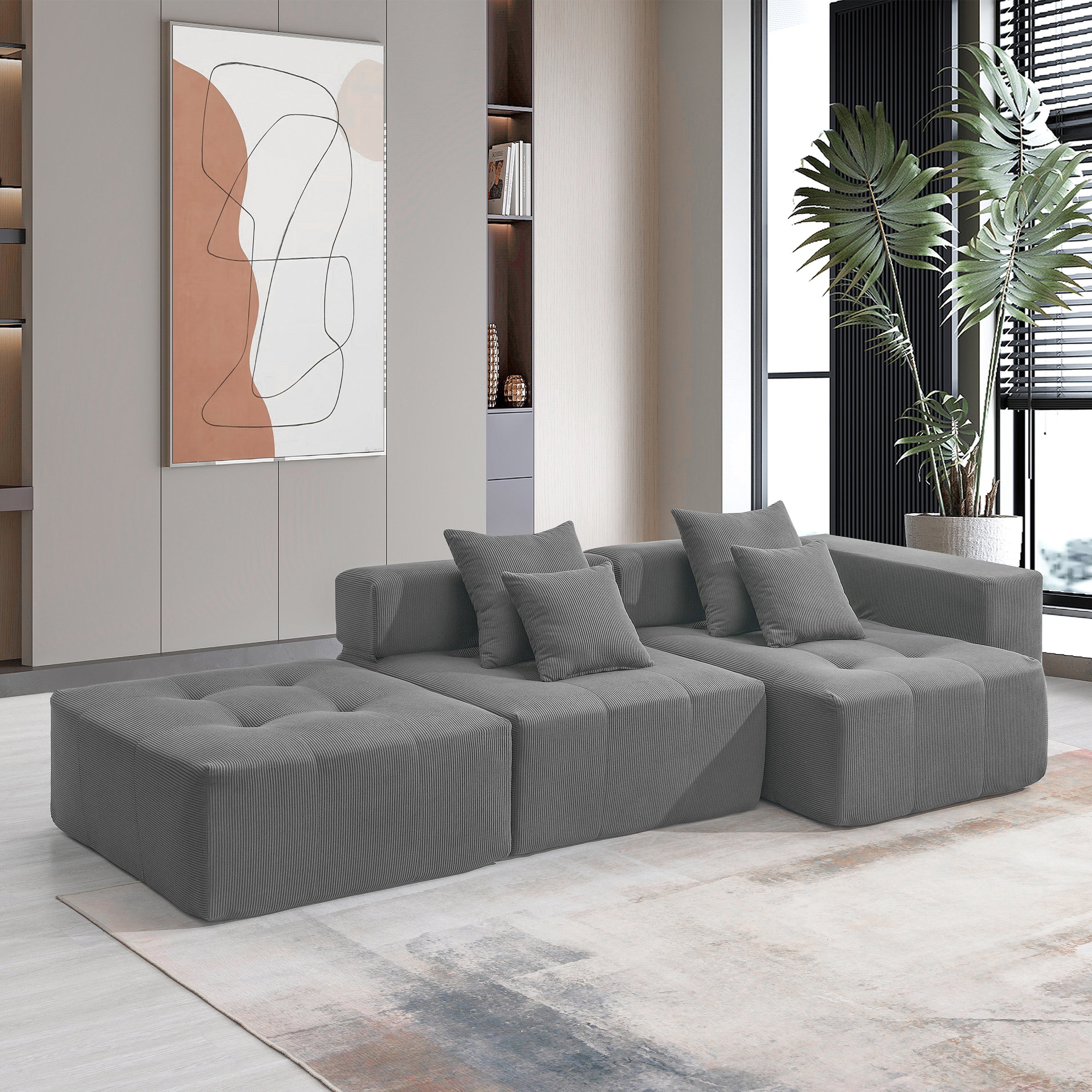 105.5''L Shaped Modular Sectional Sofa,Wide and Deep Seat,Minimalist Wrinkle-resistant Corduroy Couch,Full Compressed Cloud Couch for Living Room,3 PC Free Combination,No Assembly Required,3 Colors