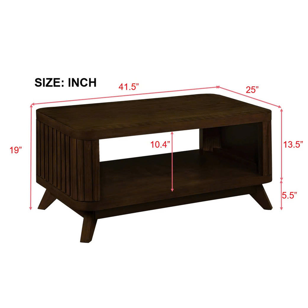 Rectangular Wood Coffee Table for Living Room, 41.5-Inch Coffee Table with Solid Wood Legs, Wood Center Table Tea Table with Open Storage Shelf. Easy Assembly,  Espresso