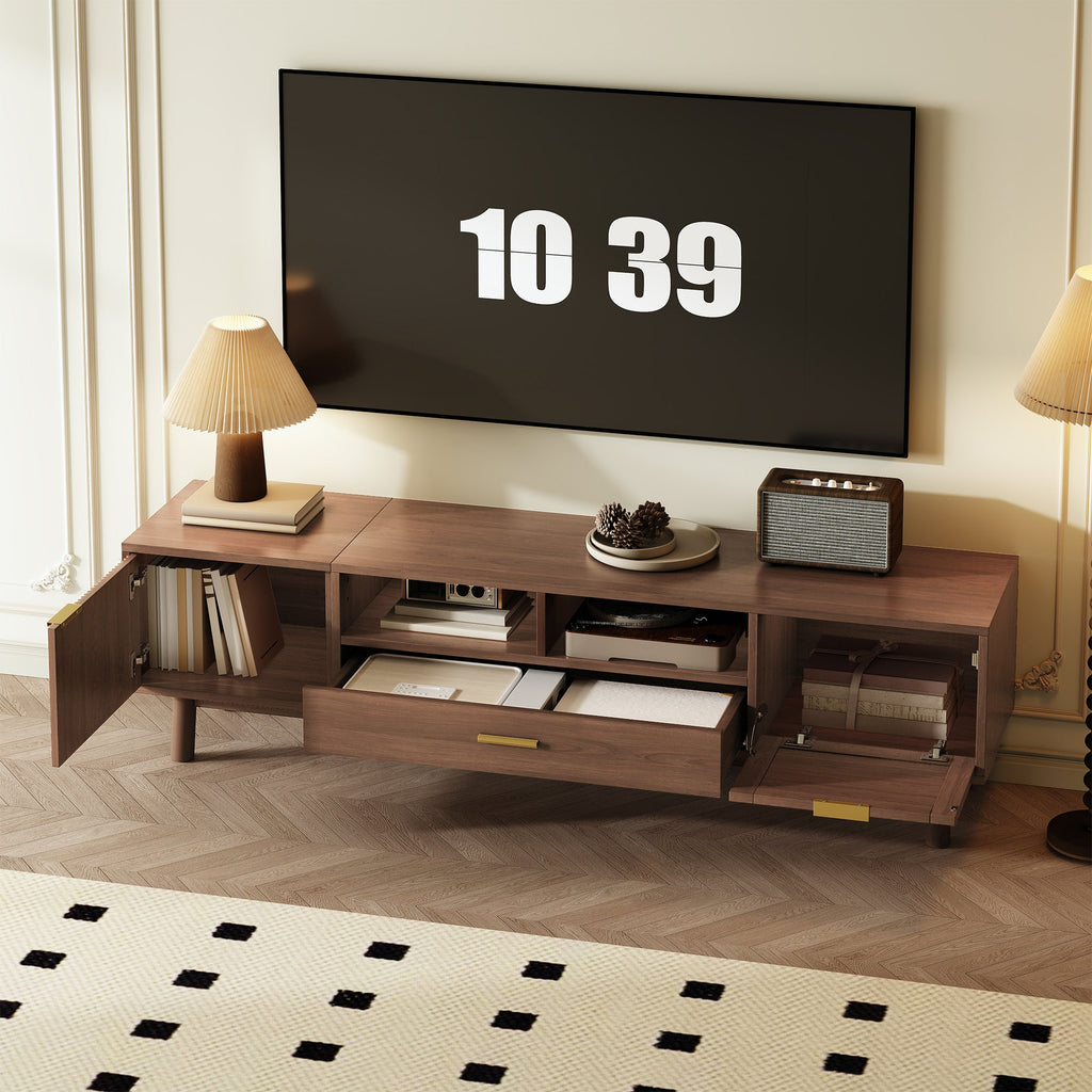 Wood Fashionable TV Stand for 75' TVs, TV Cabinet with Soft-Closing Door and Drop-Down Door Cabinet, Modern TV Consoles for Living Room, Bedroom