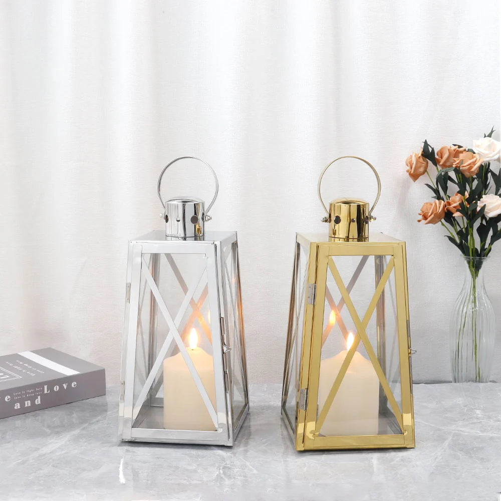 12''H Stainless Steel Decorative Lantern (Trapezoid)