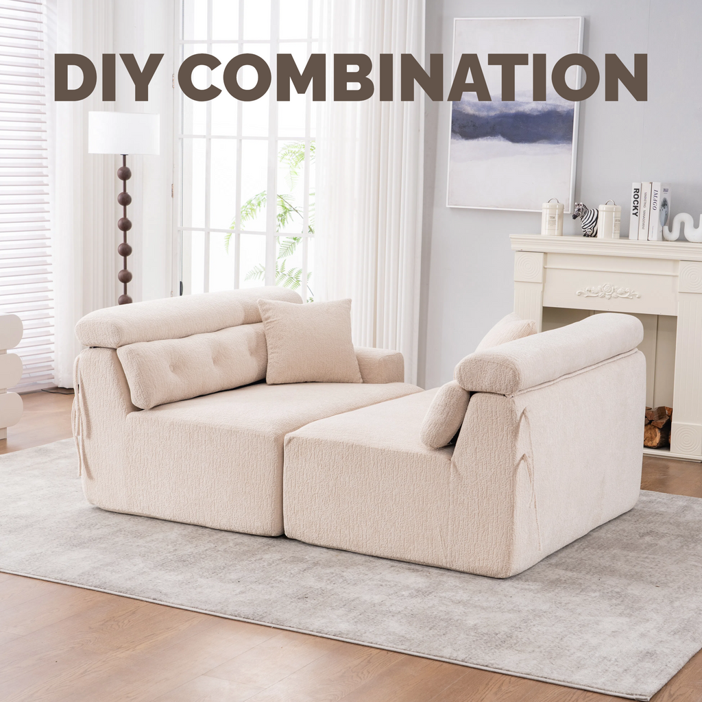 LY-029 APRICOT COMPRESSION SOFA: 4-seater combined sofa, Wood Grain Chenille fabric, full sponge compression sofa,combined sofa with 2 pillows  for living/ Home Furniture/ Apartment