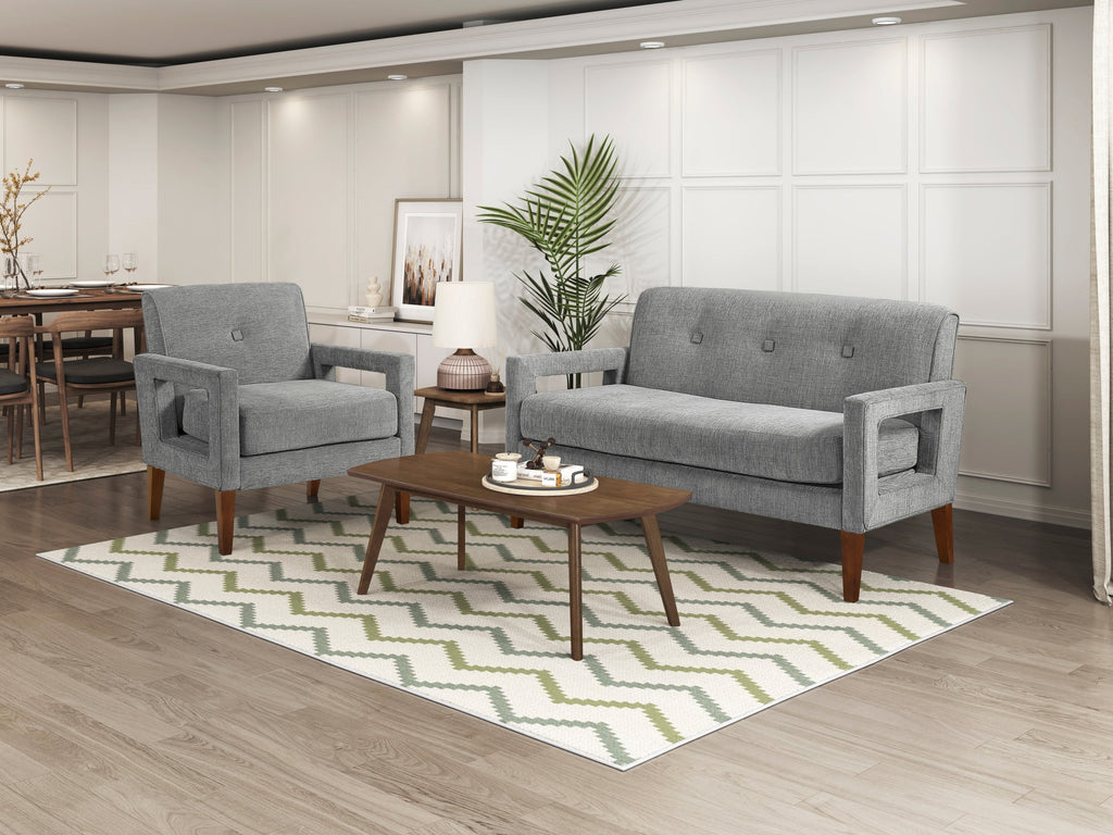Modern Living Room Chair Gray Chenille Upholstery Pocket Coils Solid Wood Legs Furniture 1pc Armchair